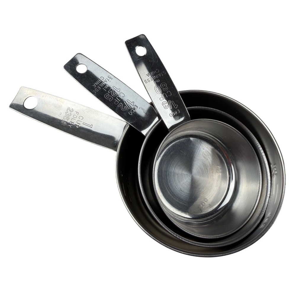 Ekco Foley Stainless Steel Measuring Cups Set 3‎ Piece 1 Cup 1/2 1/3 Vintage